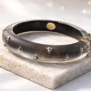 Alexis Bittar Studded Smoky Lucite Hinged Magnetic Bangle Bracelet 6.5"